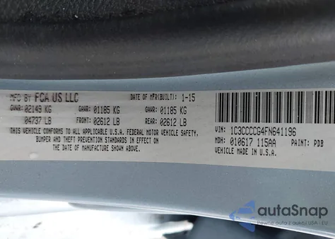 2015 Chrysler 200 C z USA, uszkodzony, nr VIN 1C3CCCCG4FN641196